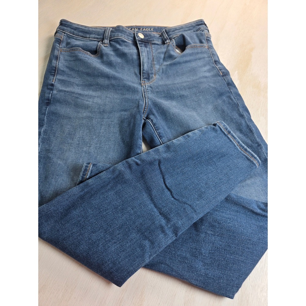 American Eagle Next Level Stretch Skinny Jeans Womens 14 Short Medium Wash Blue